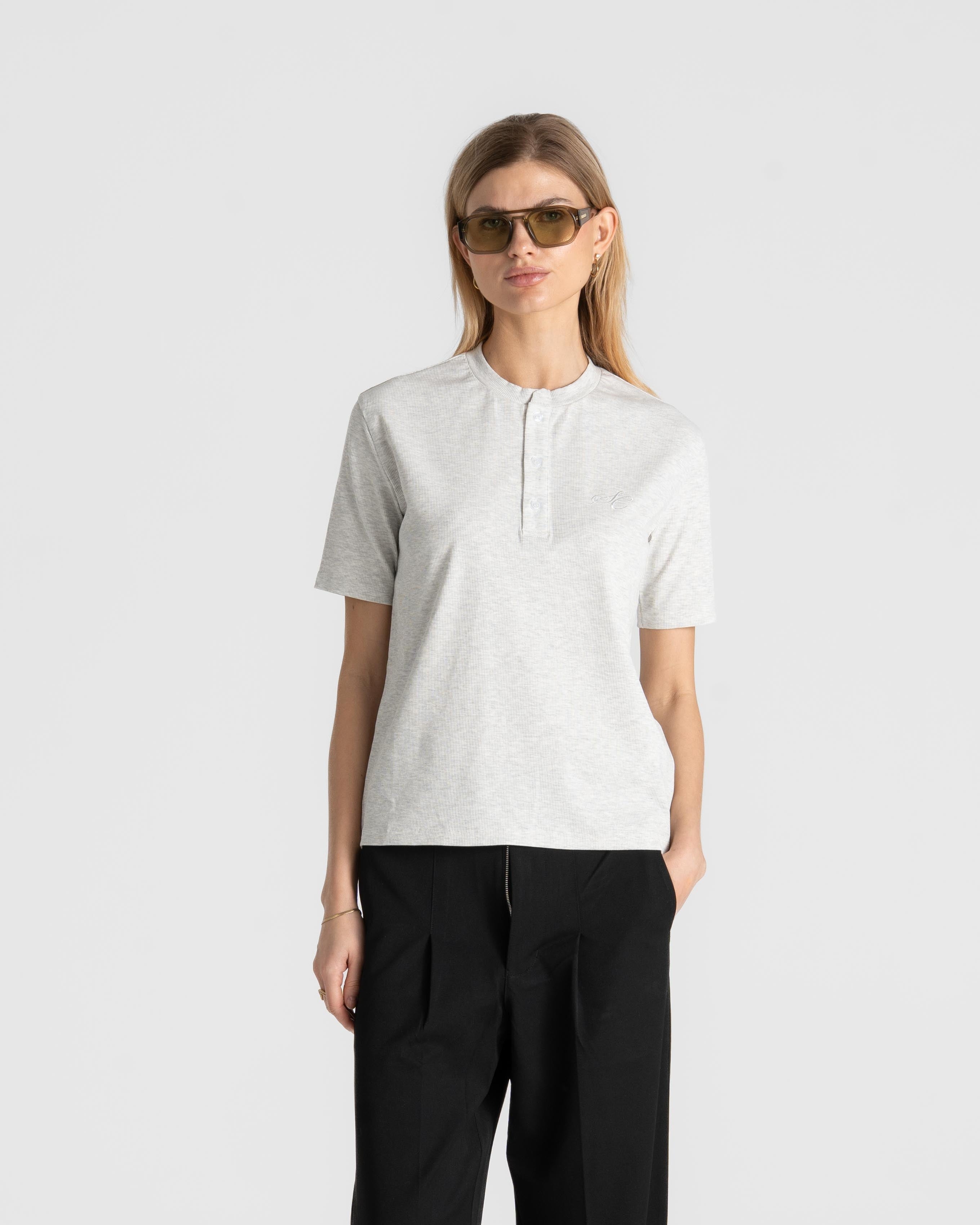 Henley Short Sleeve Heather Grey Dame